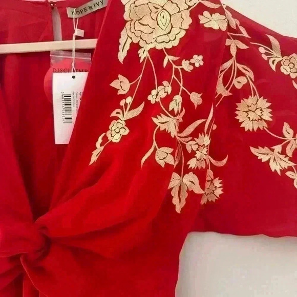 Hope & Ivy The Divine Tie Front Open Back Red Jumpsuit - Picture 4 of 6